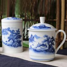 2头手绘青花(huā)青山(shān)秀水茶...