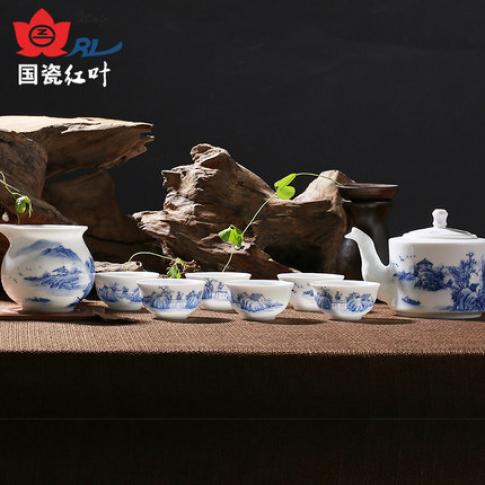 8头青花(huā)山(shān)水茶具